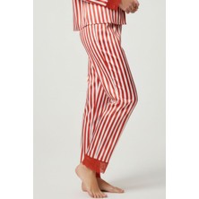 Obje Kadın Kırmızı Çizgili Saten Pijama Altı