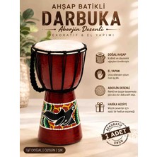 Wolawood Ahşap Batikli Dekoratif Darbuka Aborjin Desenli El Yapımı Hediyelik Biblo & Sanat Eseri Masaüstü Dekoru Etnik Tasarım, Müzik Aleti