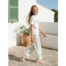LC Waikiki Lcw Kids Beyaz Çiçek Desenli Kız Çocuk Poplin Pantolon