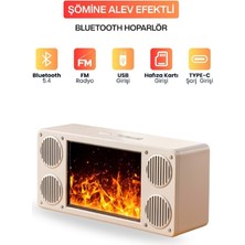 Teknotimer Şömine Alev Efektli Bluetooth Hoparlör I Fm Radyo I USB Girişli I Hafıza Kartlı I Type-C Şarjlı