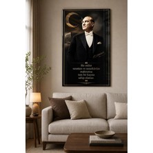 Atatürk Portreli Baskılı Cam Tablo – Türk Bayrağı ve Özlü Sözlü Duvar Dekoru