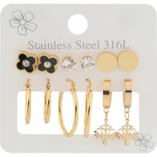 Axxion Çelik Set Küpe Gold