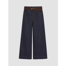 LC Waikiki Lcw Kids Indigo Kemerli Wide Leg Fit Kız Çocuk Jean Pantolon