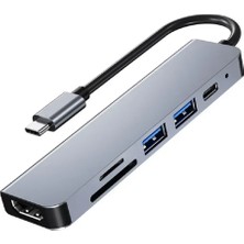 Lunatic 8040 Type C 3.1 Hub - HDMI 4K Usb2.0 2xusb3.0 Sd Tf Pd 60W 6'sı 1 Arada Premium USB Hub