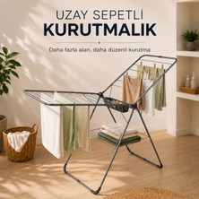 Atlanta Home Uzay Sepetli Çamaşır Kurutmalığı | Katlanabilir, Geniş Asma Alanlı, Kaymaz Tabanlı, Kalın Demir Gövde
