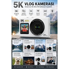 TeknolojiSA 5k Ultra Hd Dijital Kamera 80 Mp Otomatik Odaklama 18X Dijital Zoom Çift Ekran Wi-Fi Vlog Kamerası