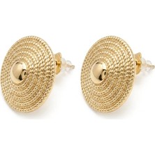 Zeino Otantik Desenli Kabartmalı Çivi Küpe  - 14K Altın Kaplama - 26 mm