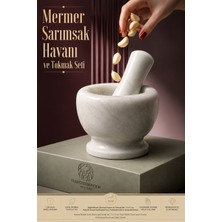 Transformacion Doğal Mermer Sarımsak Havanı ve Tokmak Seti - 11X11 cm Kalın Et Duvarlı Taş Baharat Ezici, Profesyonel Sos ve Sarımsak Dövücü 723434