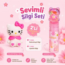 PeriMila Sevimli Kedi Figürlü Kalemtıraşlı Silgi ve Ruj Silgi Seti 2'li Avantajlı Kırtasiye Seti