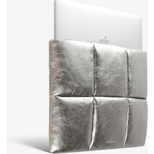 Comfyable Puffy Dizüstü Bilgisayar Kılıfı 13 Inç 14 Inç, Kadınlar Için Puffer Laptop Taşıma Çantası, MacBook Air M3 2024 M2 M1 ile Uyumlu Yastık Kılıfı, MacBook Pro 13'ü 14 Inç, Pu Deri Kapak, Gümüş