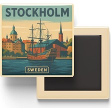 Stockholm Isveç - Vasa Müzesi - Baskılı Buzdolap Magneti Kare 9x9 cm