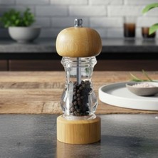 Bambu ve Akrilik Manuel Baharat Öğütücü - Ayarlanabilir Porselen Mekanizmalı - Karabiber, Kaya Tuzu ve Çeşitli Baharatlar Için - 17CM