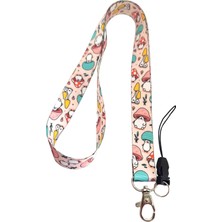 Mantar Desenli Boyun Ipi Telefon Askısı Lanyard