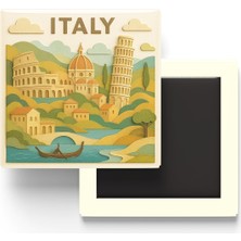 Italya - Paper Cut Art - Baskılı Buzdolap Magneti Kare - 9x9 cm