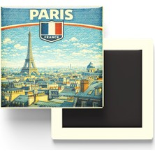 Fransa Paris Şehri Temalı Vintage Buzdolap Magneti – 9x9 cm