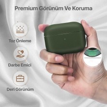 Airpods Pro 2. Nesil ile Uyumlu Leather Skin Serisi Parmak Izi Tutmayan Dış Yüzeye Sahip ve Mükemmel Koruma Sağlayan Orta Sertlikte Silikon Kılıf (Haki)