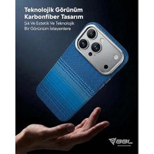 iPhone 17 Pro Max ile Uyumlu Magsafe Şarjlı Karbon Fiber Armorair Kesik Kenarlı Kılıf Mavi