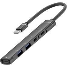 CR16 5in1 Otg Type-C'den 3AD Type-C, 2AD USB A Çoklayıcı Type-C Kulaklık Uyumlu USB C Adaptör Alüminyum Kasa