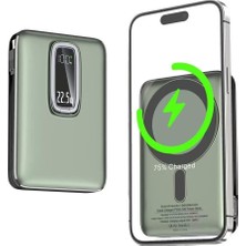 Magnetic Power Bank 5000 Mah Kablosuz Hızlı Şarj LED Gösterge Ekran Magsafe Uyumlu 22.5W Pd Qc Taşınabilir Şarj Cihazı Standlı Kendinden Kablolu Type-C USB Powerbank Güç Kaynağı Fast Zümrüt Yeşil