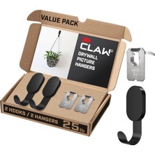3m Claw 25 Lbs. Alçıpan Kanca ve Resim Askısı Seti, Ev Dekoru ve Oda Dekoru Için Ağır Asma Çözümü, 2 Mat Siyah Kanca ve 2 Resim Askısı