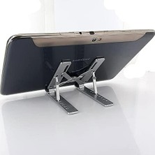 Mini Metal Stand Katlanabilir Çantada Taşınabilir Folding Alüminyum 8 Kademeli Telefon ve Tablet Standı 13 cm Mini Dizayn | RT008 Silver