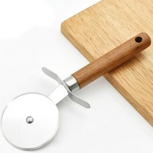 Paslanmaz Çelik Ahşap Saplı Pizza Dilimleyici, Yuvarlak Pizza Kesici Bıçak, Hamur ve Waffle Kesici, Ergonomik Tasarım