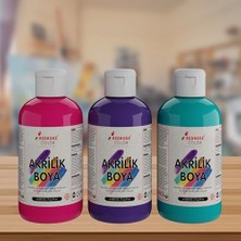 Mor, Fuşya, Turkuaz Akrilik Boya 3'lü Set 3X250 gr