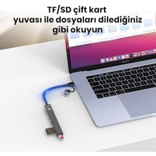 CHB025 Usb-A ve Type-C Girişli 2*type-C 1*usb-A Sd Micro Sd Tf Kart Okuyucu Çoklayıcı Dönüştürücü