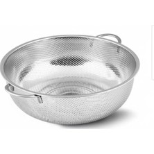 Premium 22 cm Paslanmaz Çelik Mutfak Süzgeci, Çift Kulplu Metal Pirinç ve Bakliyat Yıkama Kabı, Isıya Dayanıklı Delikli Sebze Meyve Süzme Kasesi (Gümüş)