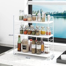 Ayarlanabilir Raflı 40CM Baharatlık, Organizer, Düzenleyizi Tezgahüstü Banyo, Mutfak, Ofis Model-1 (Beyaz)