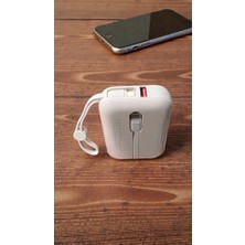H2 10000 Mah Power Bank Pd 20W ve USB 22.5W Fast Hızlı Şarj Dahili Type C ve Lightning Kablolu Dünya Standartlarına Uygun Polymer Batarya Birebir Amper LCD Göstergeli Powerbank (Yavruağzı)