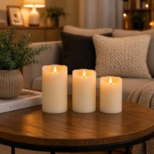 Prag 3’lü LED Mum Seti | 3200K Sıcak Işık | Pilli Çalışan (3×aaa – Dahil Değil) | Gerçek Alev Efektli, Dekoratif Mumlar | Ev, Salon, Yılbaşı, Masa Üstü Kullanım