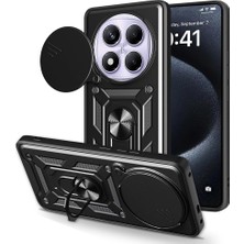 Xiaomi ile Uyumlu Redmi Note 14 Pro 4g Kılıf Magnetik Standlı Kamera Korumalı Zore Sürgülü Vega Kapak Siyah