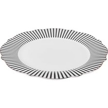 New Ince Çizgili Servis Tabağı 27 cm Siyah