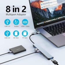Çoklayıcı Adaptör 8 In 2 USB Type-C To USB A, USB C, Sd/tf Kart Okuyucu – MacBook ve Laptop Uyumlu Çok Portlu USB Hub Çoğaltıcı