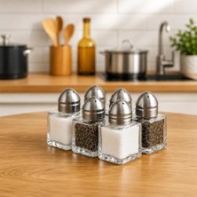Mini Cam Tuzluk Biberlik Seti Kare Baharatlık Paslanmaz Çelik Kapaklı Şeffaf Cam Sofra Tuzluk Baharat Kabı Modern Dekoratif Tuzluk Biberlik Takımı (4)