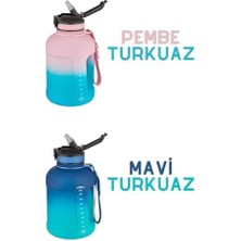 1700ML Çift Renk Pipetli Taşıma Askılı Kulplu Softtouch Motivasyon Su Matarası SM-3067-PEMBETURKUAZ