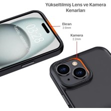 iPhone 15 Için Mat Hybrid Materyal Metal Kamera Korumalı ve Metal Tuş Takımlı Ultra Güçlü Koruma Sağlayan ve Şık Görünümlü Premium Kılıf (Siyah, 15)