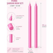 2’li Pembe Şamdan Mum Seti 25 cm – Dekoratif Ince Şamdan Mum, Kokusuz Parafin WAX,%100 Pamuk Fitil, El Döküm, Uzun Süre Yanma (~10 Saat), Şık Sofra, Davet, Nişan, Düğün ve Ev Dekorasyonu Için Zarif