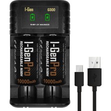 I-Gen Batteries G32D 2’li Aa/aaa/c/d Pil Şarj Aleti + 2 Adet Pro D 10.000 Mah 1.2 V Ni-Mh Şarjlı D Büyük Boy Pil Seti