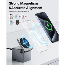 Acefast Katlanabilir Kablosuz Masaüstü Hızlı Şarj Standı - 23W Kablosuz Şarj Çıkışlı - Magsafe, Apple Watch ve Airpods Uyumlu - E18