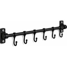 6 Kancalı Duvar Askısı Siyah Metal Askılık – Yapışkanlı ve Vidalı Montaj Seçeneği, Çok Amaçlı Fincan Askısı, Mutfak Banyo Kapı Arkası Askılık, Havluluk, Anahtarlık Organizer 50 cm