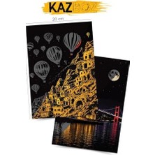 Kazboz Kazıma Sanatı, Türkiye Temalı Scratch Art Seti, 20X28,5 Cm, Venedik, Kapadokya, Istanbul Manzaralı