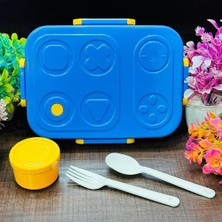 Beslenme Kutusu Paslanmaz Çelik - 880 ml 2 Bölmeli Renkli Desenli Çocuk Beslenme Kabı (Mavi)