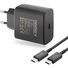Nodar 45W Süper Hızlı Usb-C Şarj Aleti Seti | 1 Metre Type-C To Type-C Kablo Dahil | Pd Hızlı Şarj, Kısa Devre ve Yüksek Voltaj Korumalı | Siyah, ND1007