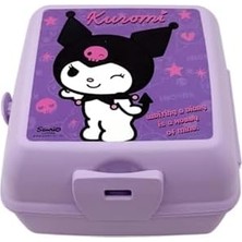 Wiggle Kuromi Temalı Lisanslı 4 Bölmeli Plastik Çocuk Beslenme Kutusu - Yemek Saklama Kabı Kaşık ve Çatallı (Lila-2)