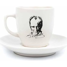 Atatürk Portre Krem Türk Kahvesi Fincanı - Hediye Seramik Türk Kahvesi Fincanı