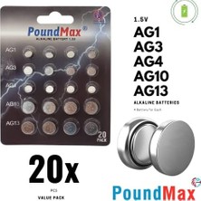 Poundmax 20 Adet AG1,AG3,AG4,AG10,AG13 Alkalin Karışık Pil