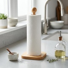 %100 Doğal Bambu Kare Kağıt Havluluk - Minimalist Dik Ahşap Havlu Standı (12X28 Cm, 1 Adet)