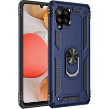 Galaxy A12 ile Uyumlu Kapak Military Yüzüklü Stantlı Panzer Tank Kılıf - Lacivert
